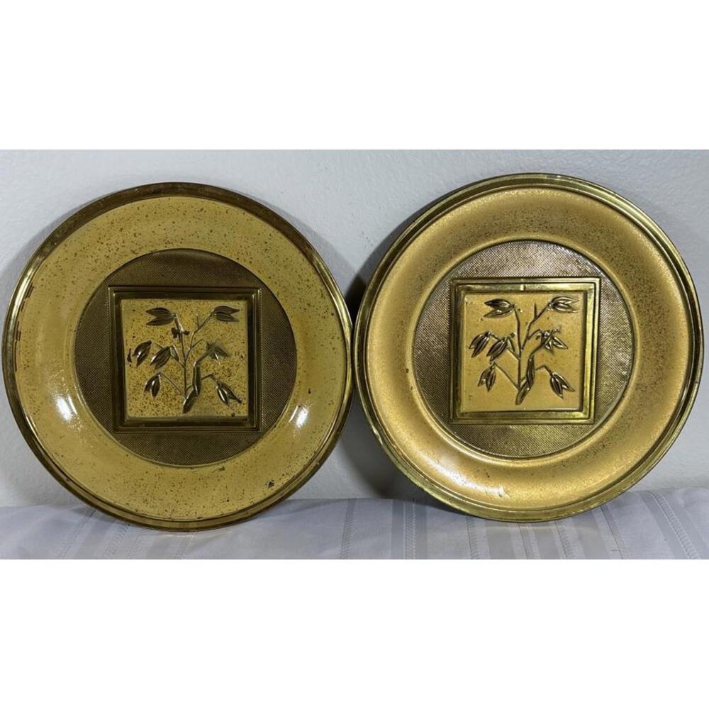 Vintage Gold Metal Wall Plates with Branch Design – Set of 2, 12”